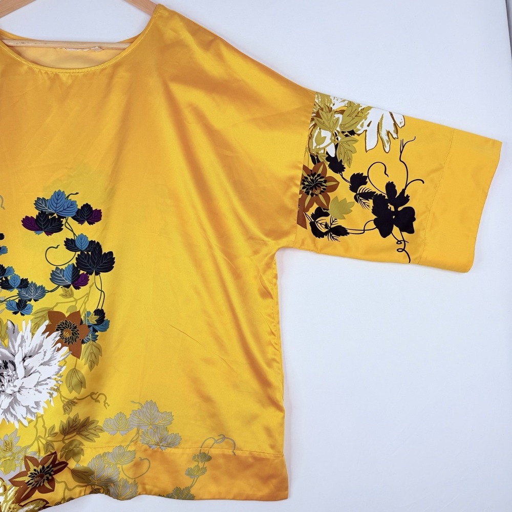 Soft Surroundings Gold Tahitian Floral Satin Kimono Sleeve Top Blouse 2X Relaxed - Picture 5 of 15